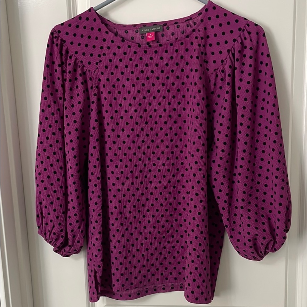 Vince Camuto Purple & Black Polka Dot Women's 3/4 sleeve top S